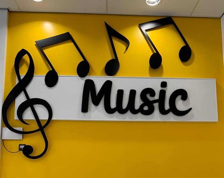 Silhouette wall signage of musical notes for a Primary School