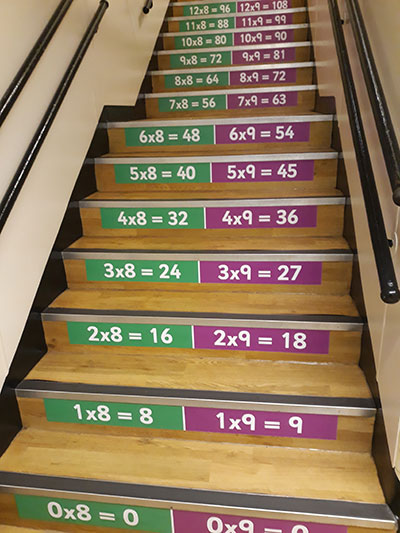 Times tables multiplication stair decals for schools