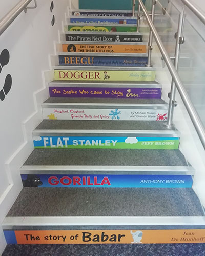 Book spine stair graphics for schools KS1