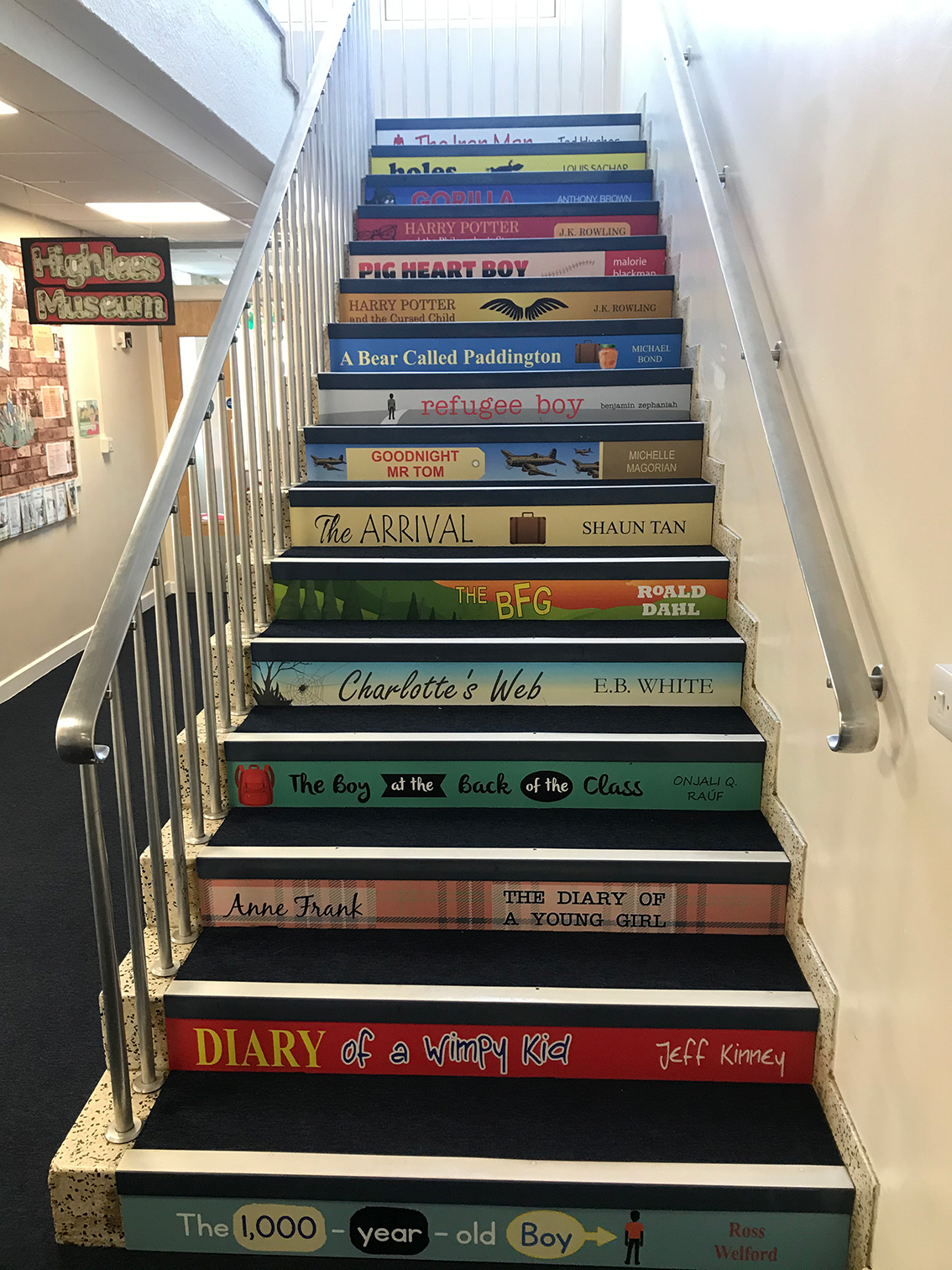 Book spine stair graphics for schools