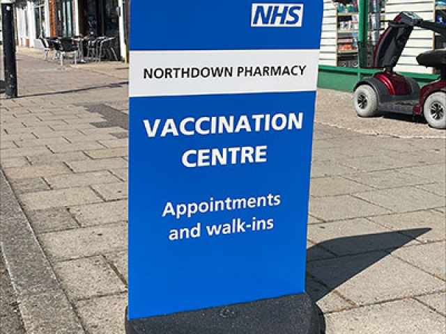 Vaccination Centre pavement stand signage for Pharmacies