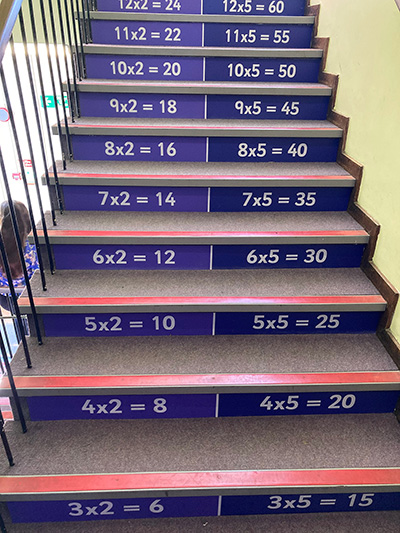 Times tables stair graphics for schools