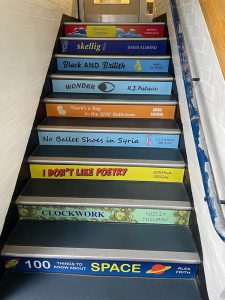 Book spine stair graphics for schools