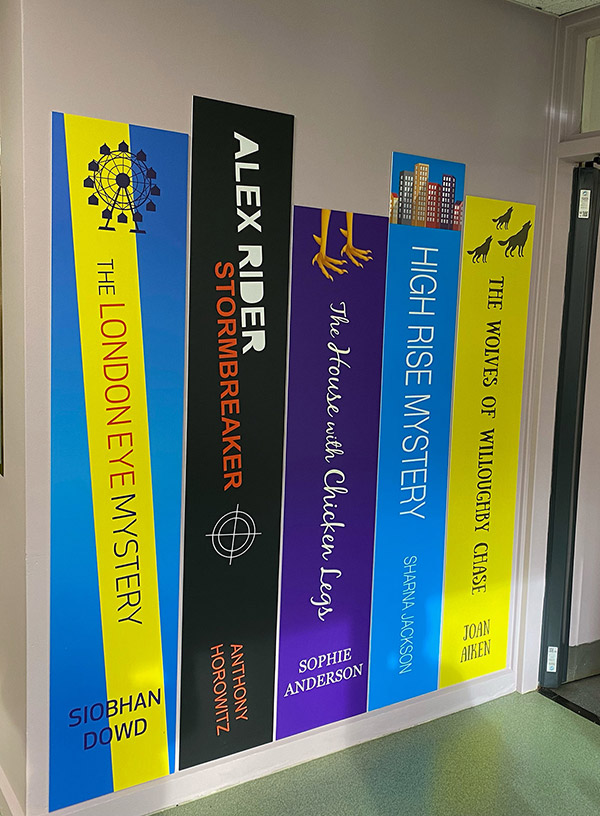 Book spine wall graphic signs vertical for schools