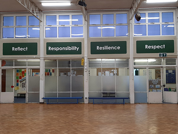 School Values signage on display in a Hall