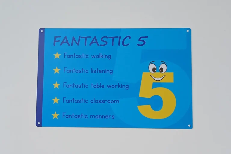 fantastic-five-school-values-signage-howe-park-school-milton-keynes Fantastic Five sign on a hall wall - Howe Park School, Milton Keynes