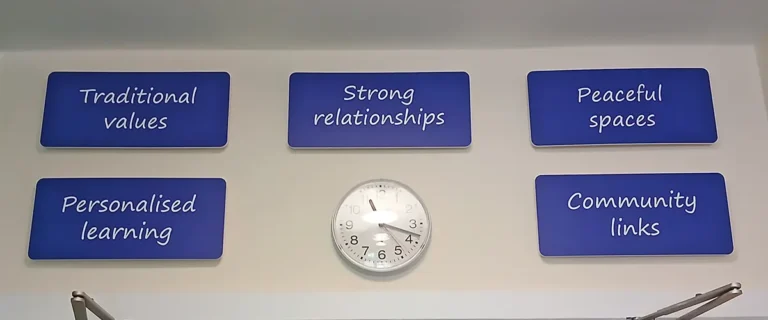 reception-signage-howe-park-school-milton-keynes Five signs with various quotes fitted to a wall in the school reception - Howe Park School, Milton Keynes