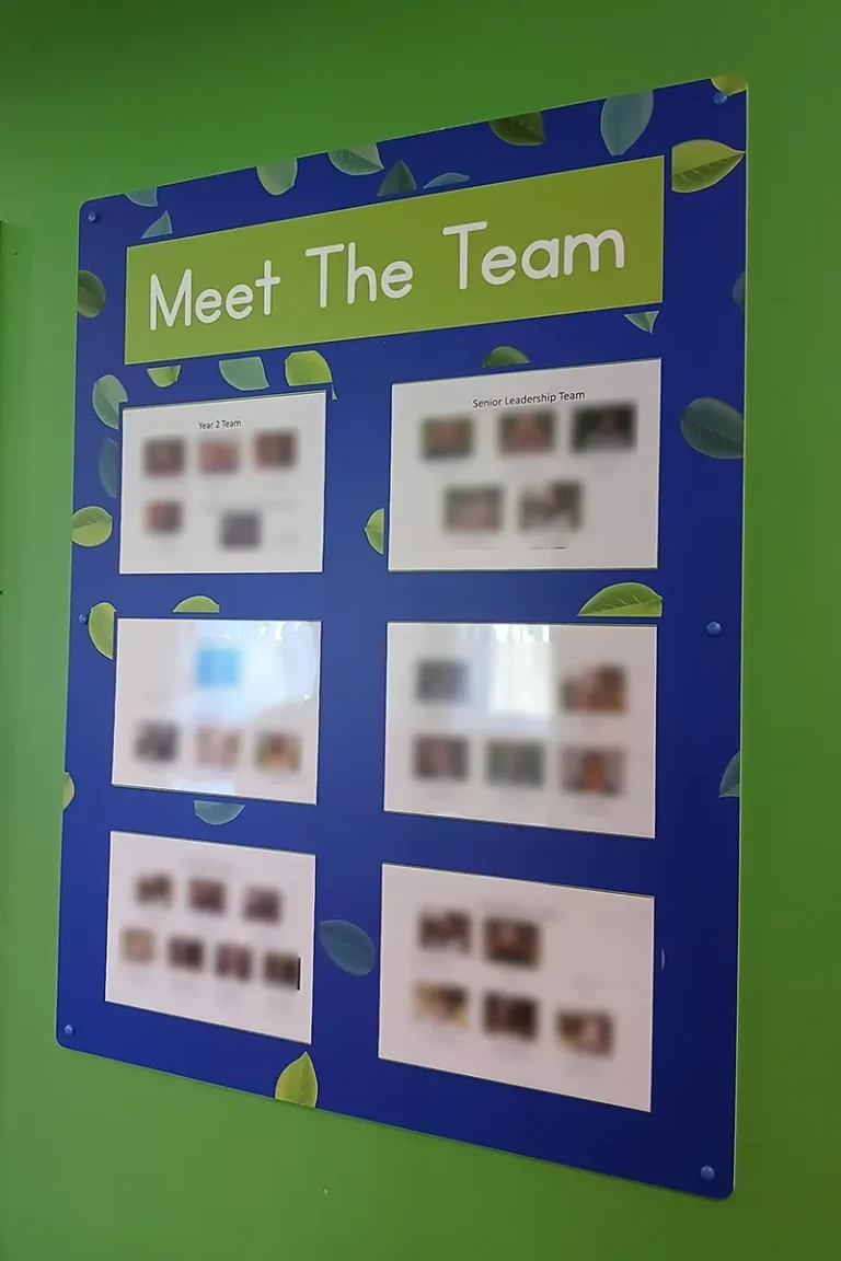 staff-photo-board-howe-park-school-milton-keynes Meet the team staff photo board fitted to a wall in the school reception - Howe Park School, Milton Keynes