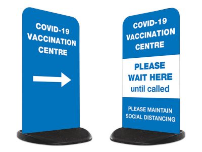 Covid-19 Vaccination Centre signs pavement sign stands